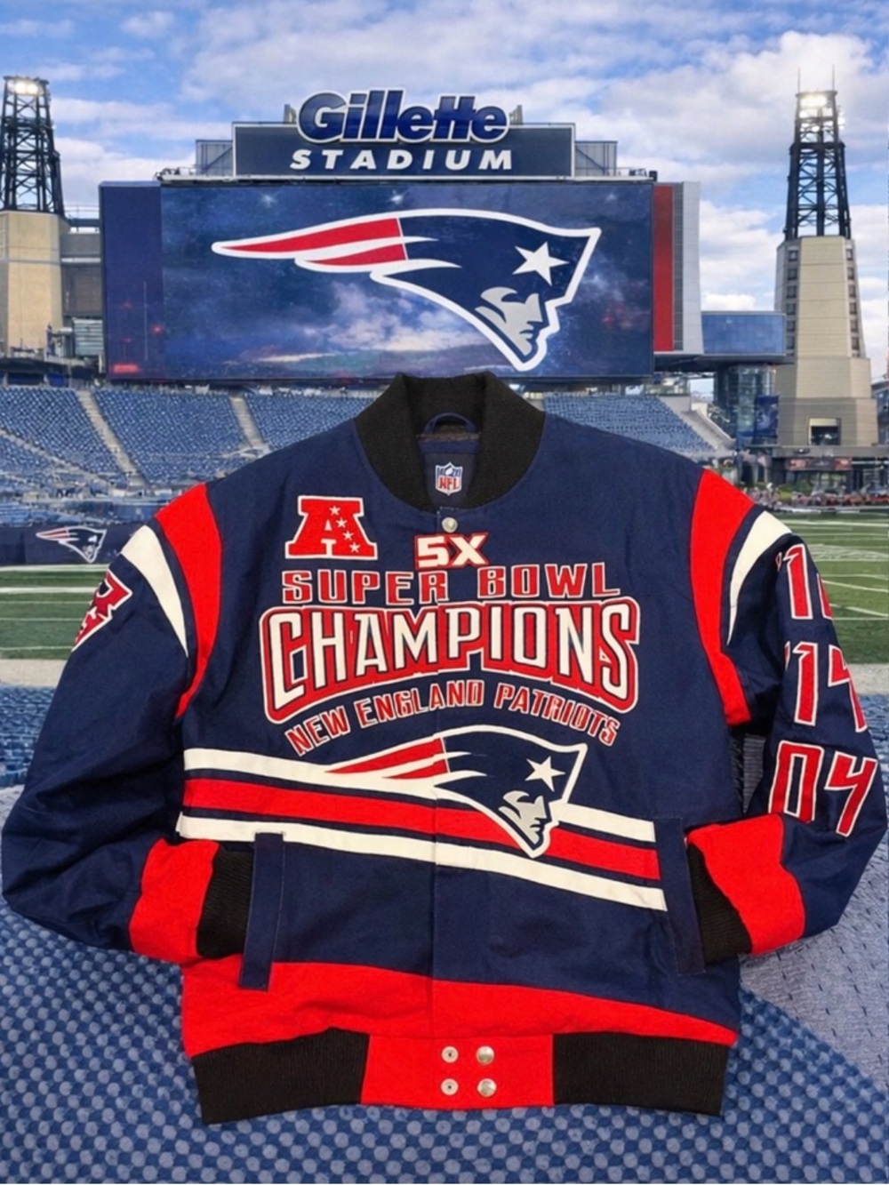 NFL New England Patriots Navy Blue & Red Champion Jacket